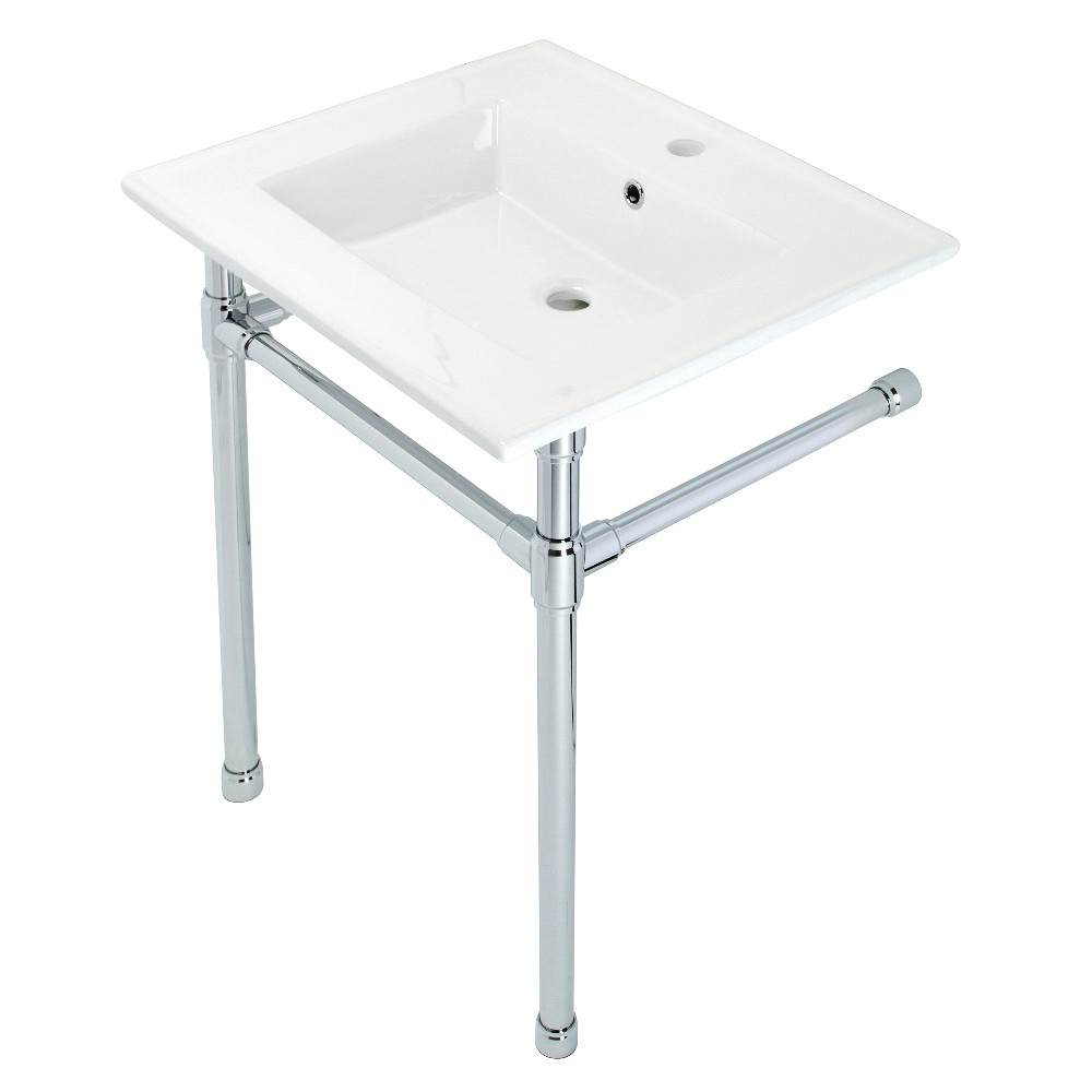 25 in. Dreyfuss Console Sink with Stainless Steel Legs, White & Polished Chrome