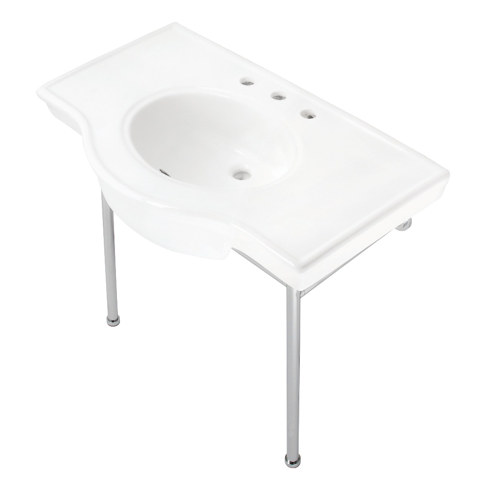 Manchester Ceramic Console Sink - White & Polished Chrome - 37 in. - Elegant Design