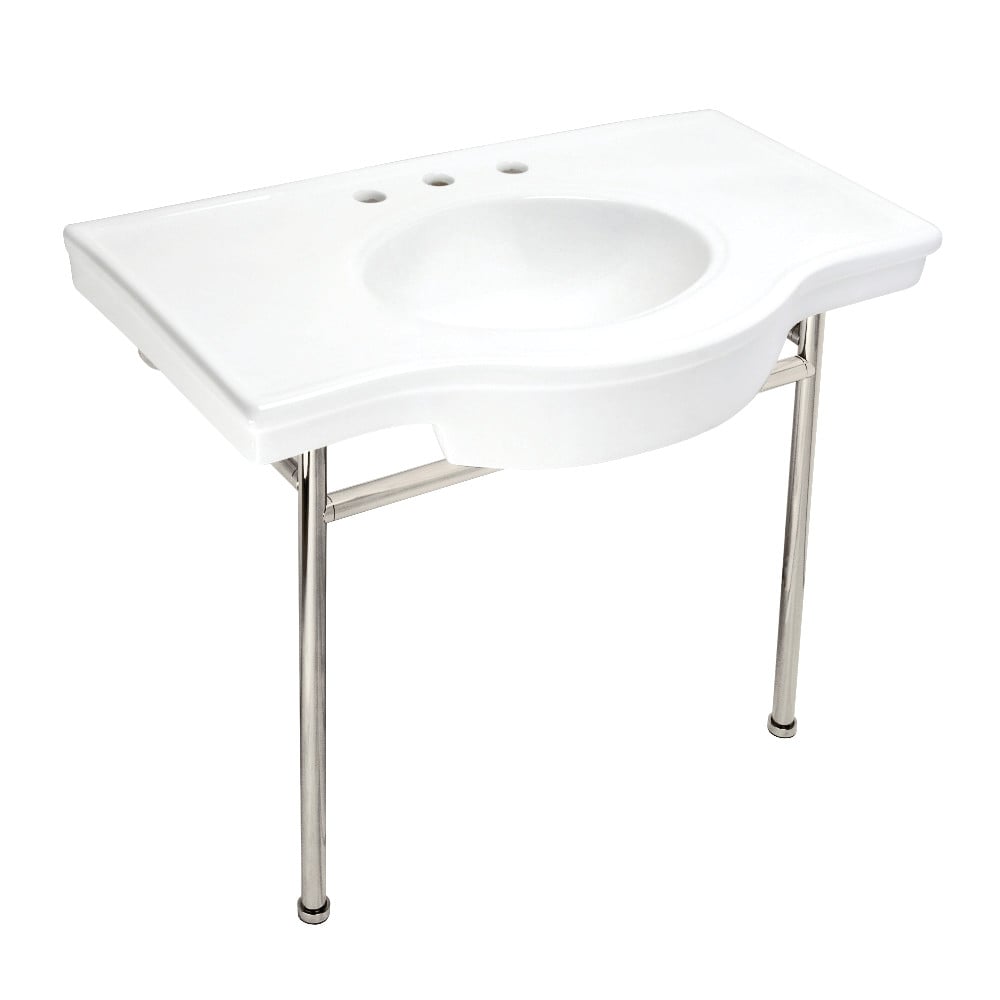 Manchester Ceramic Console Sink - White & Polished Nickel - 37 in. - Elegant Design