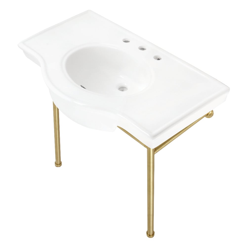 Manchester Console Sink - White & Brushed Brass - 37 in. - Elegant Design