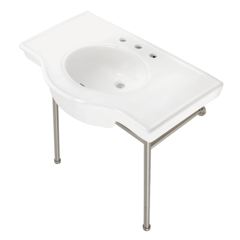Manchester Ceramic Console Sink - White & Brushed Nickel - 37 in. - Elegant Design