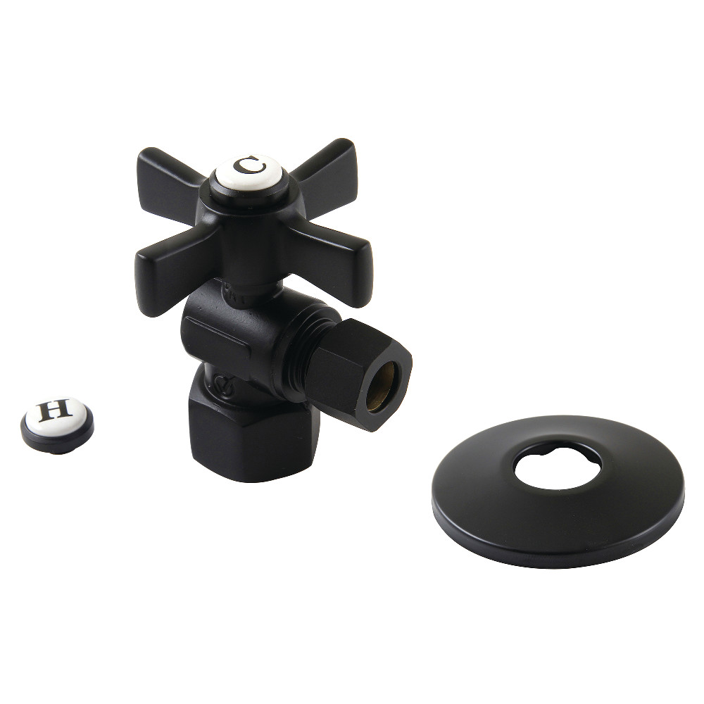0.5 FIP x 0.37 in. OD Compression Quarter-Turn Angle Stop Valve with Flange, Matte Black