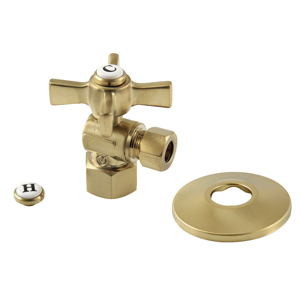 0.5 FIP x 0.37 in. OD Compression Quarter-Turn Angle Stop Valve with Flange, Brushed Brass