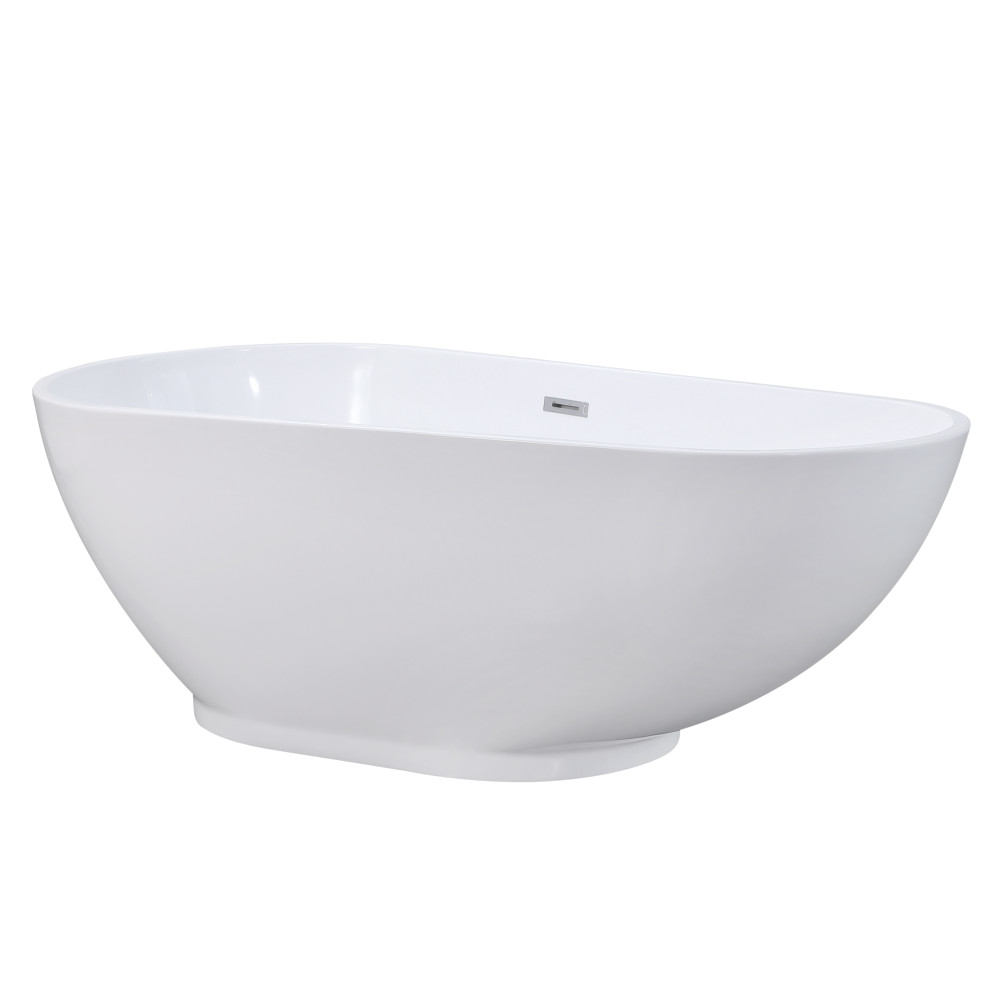 69 in. Acrylic Freestanding Oval Tub with Drain, Glossy White