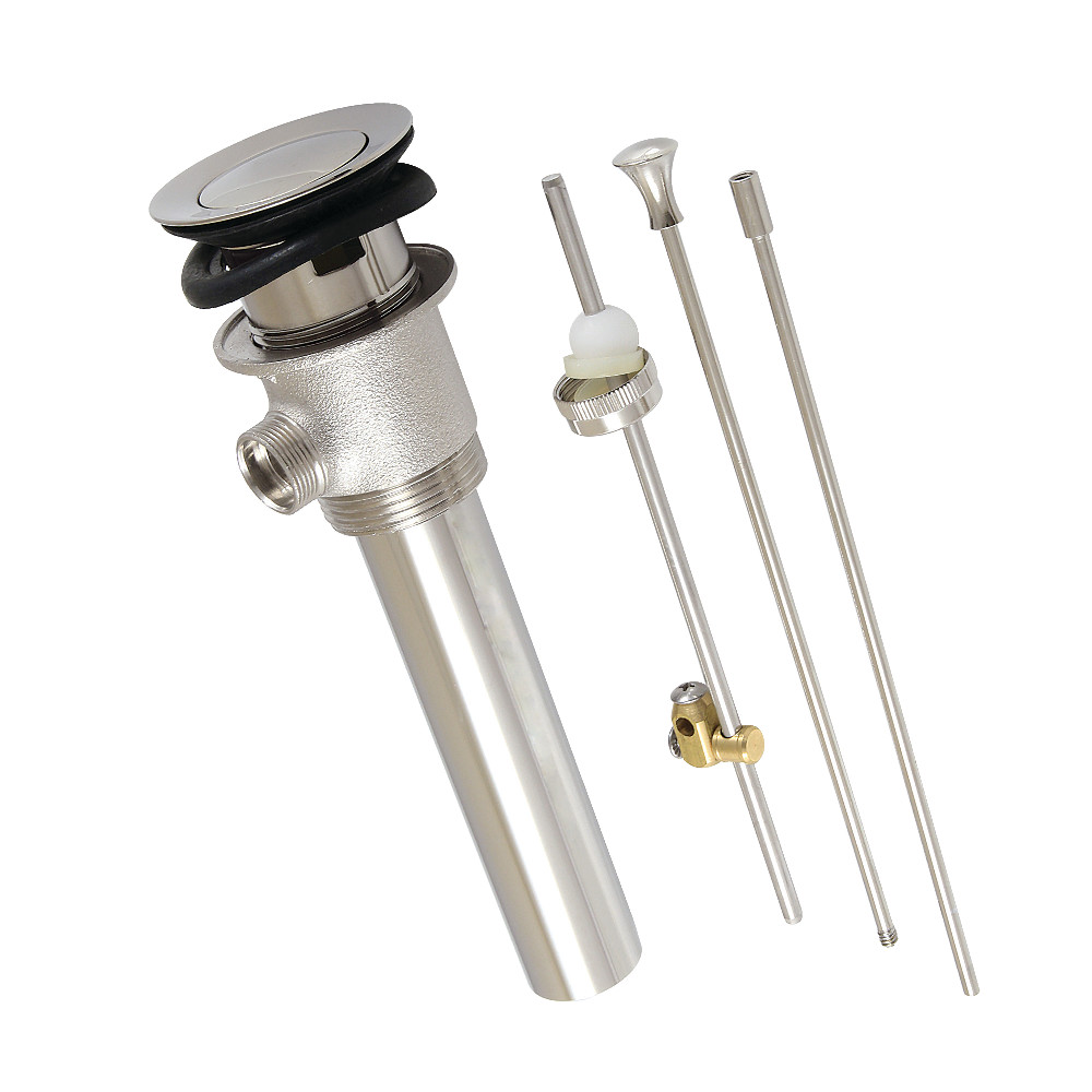 22 ga Brass Pop-Up Drain with Overflow & Extra Long Pop-Up rod, Polished Nickel