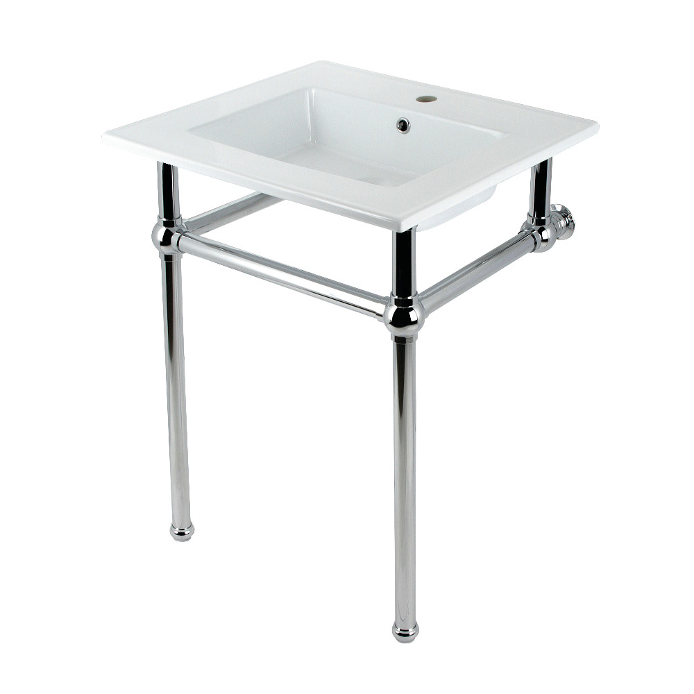 Picture of Kingston Brass KVBH252271 25 in. Addington Console Sink with Brass Legs, Single Faucet Hole, White & Polished Chrome