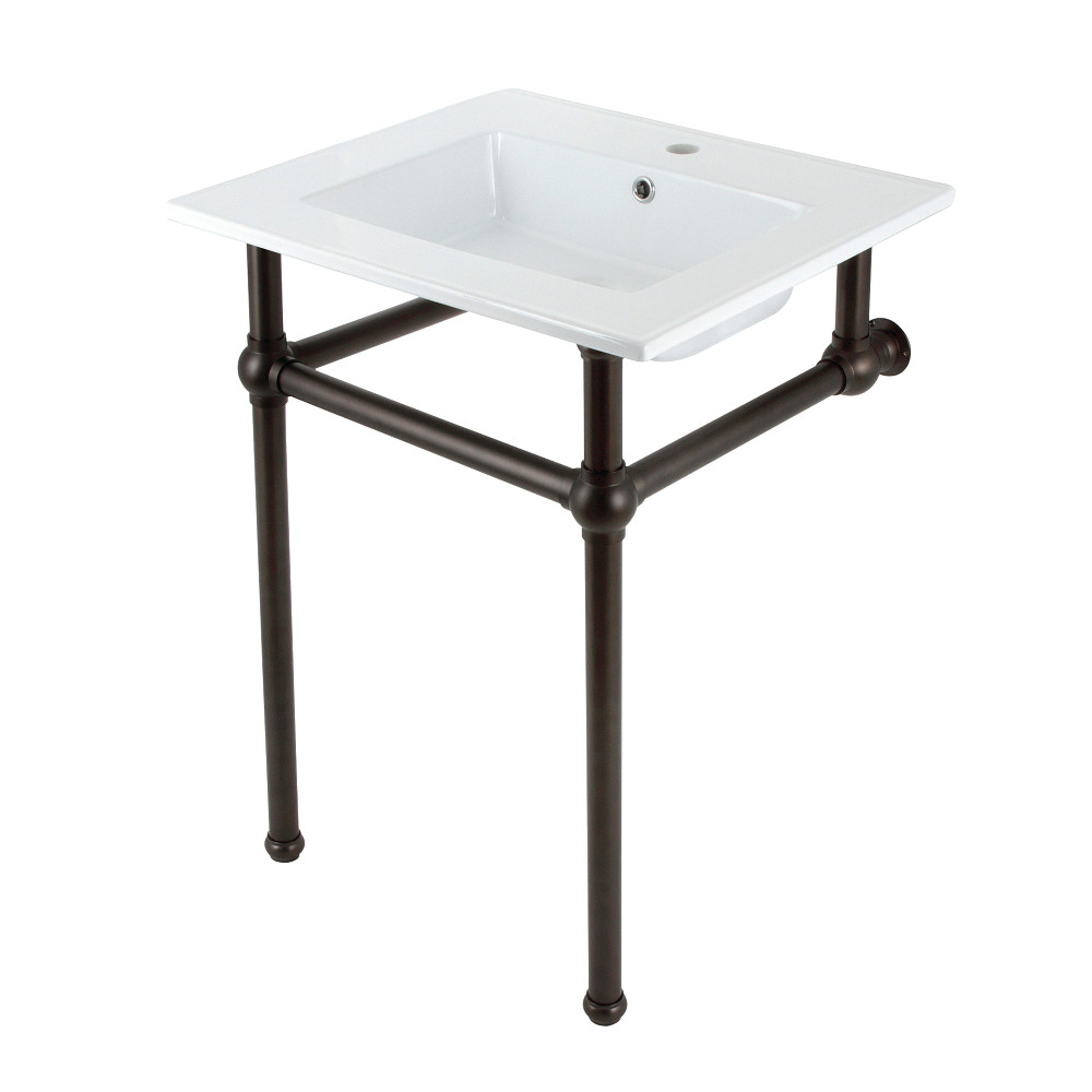 Picture of Kingston Brass KVBH252275 25 in. Addington Console Sink with Brass Legs, Single Faucet Hole, White & Oil Rubbed Bronze