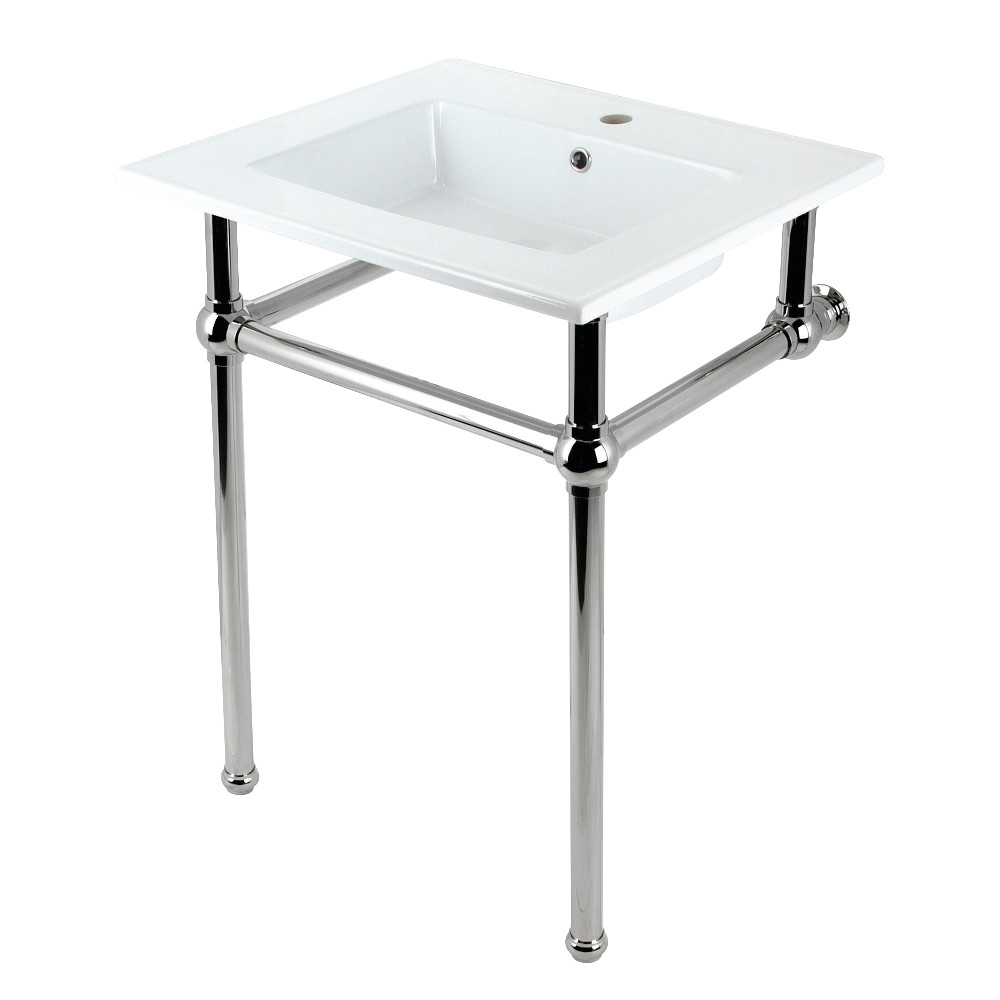 Picture of Kingston Brass KVBH252276 25 in. Addington Console Sink with Brass Legs, Single Faucet Hole, White & Polished Nickel