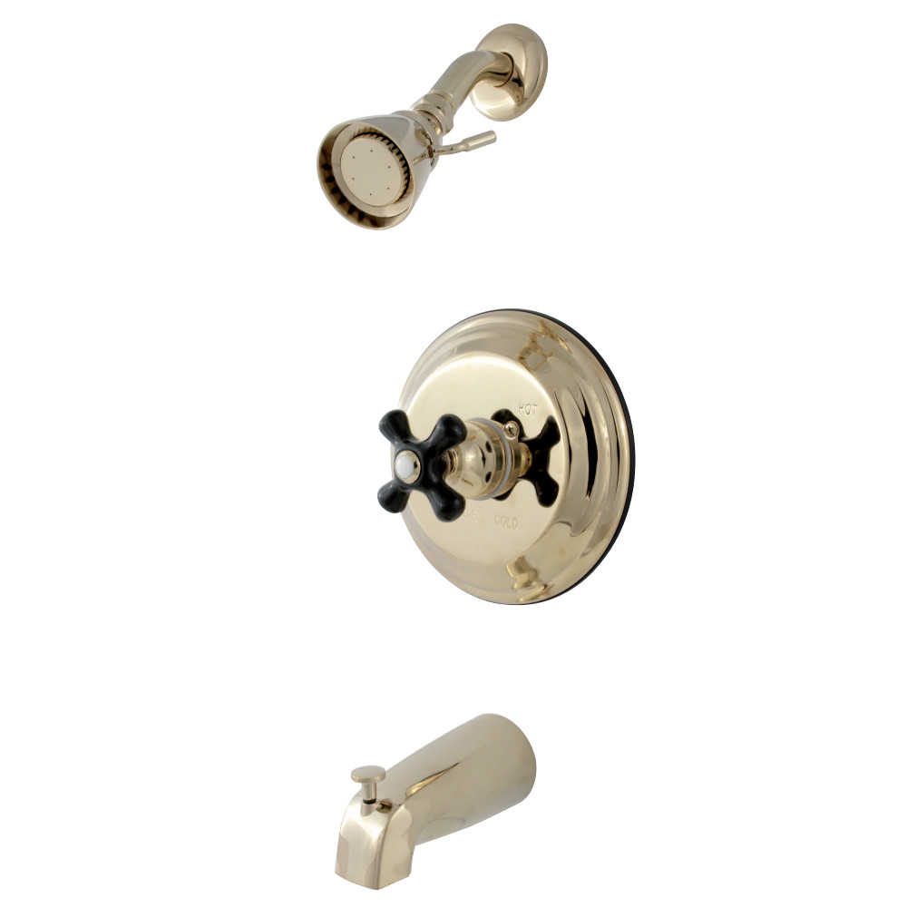 Duchess Tub & Shower Faucet with Cross Handle, Polished Brass