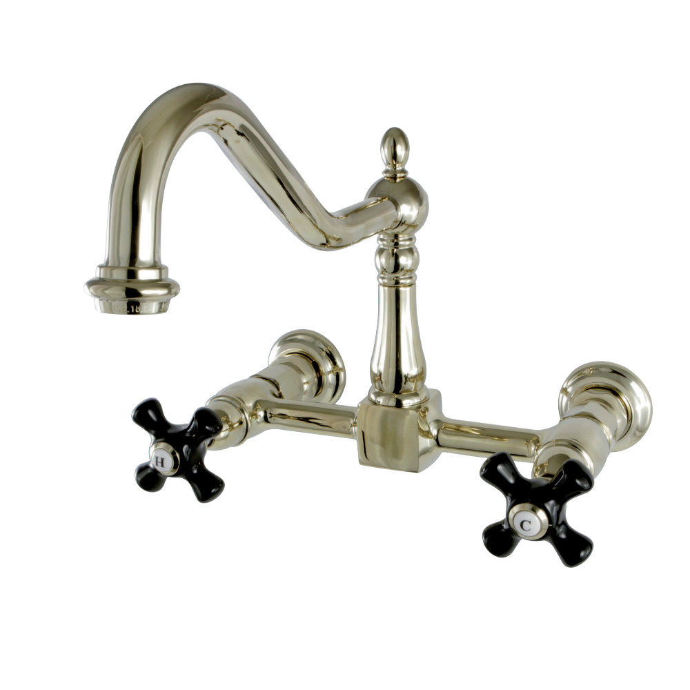 Picture of Kingston Brass KS1242PKX Duchess Wall Mount Bridge Kitchen Faucet, Polished Brass