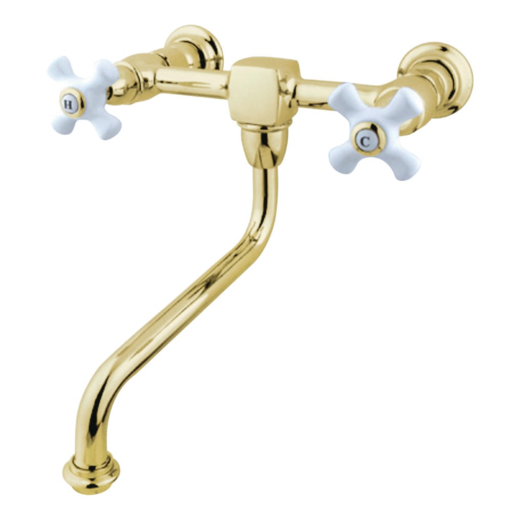 Heritage Wall Mount Bathroom Faucet, Polished Brass