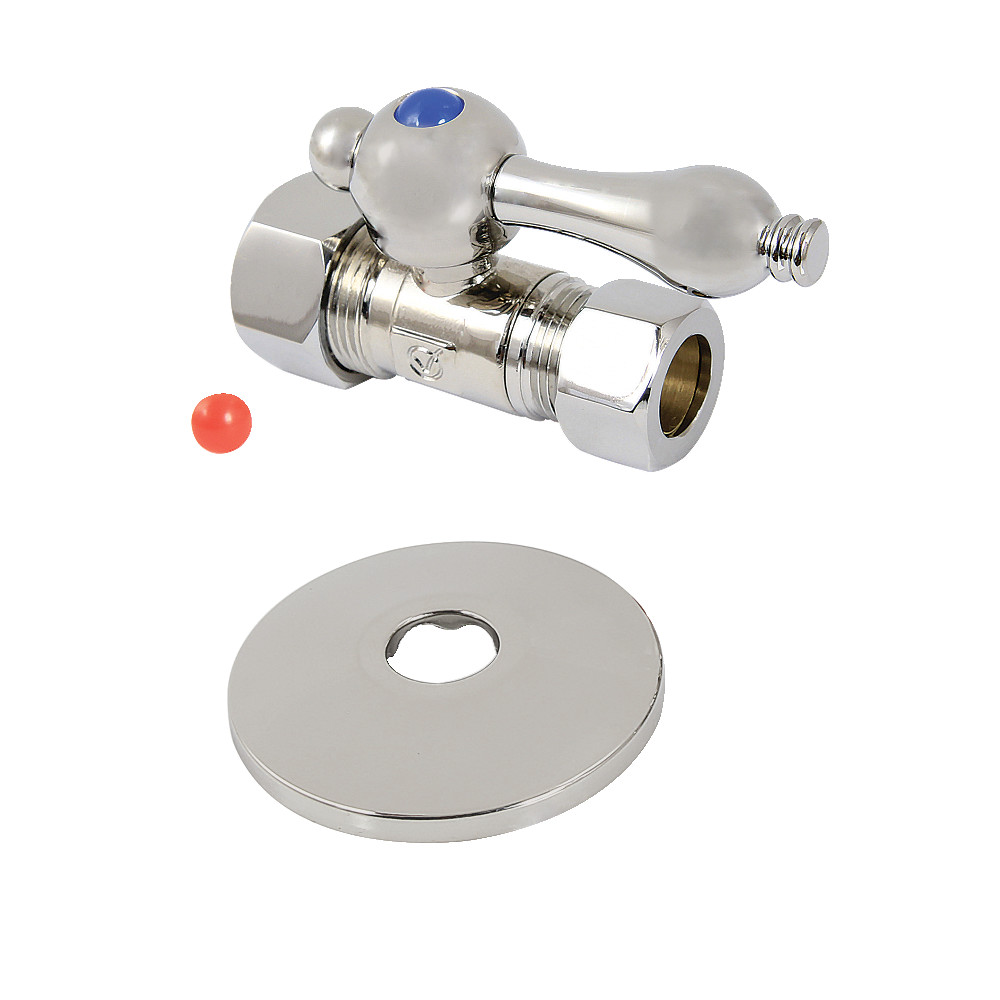 0.625 x 0.5 in. OD Compression Quarter-Turn Straight Stop Valve with Flange, Polished Nickel
