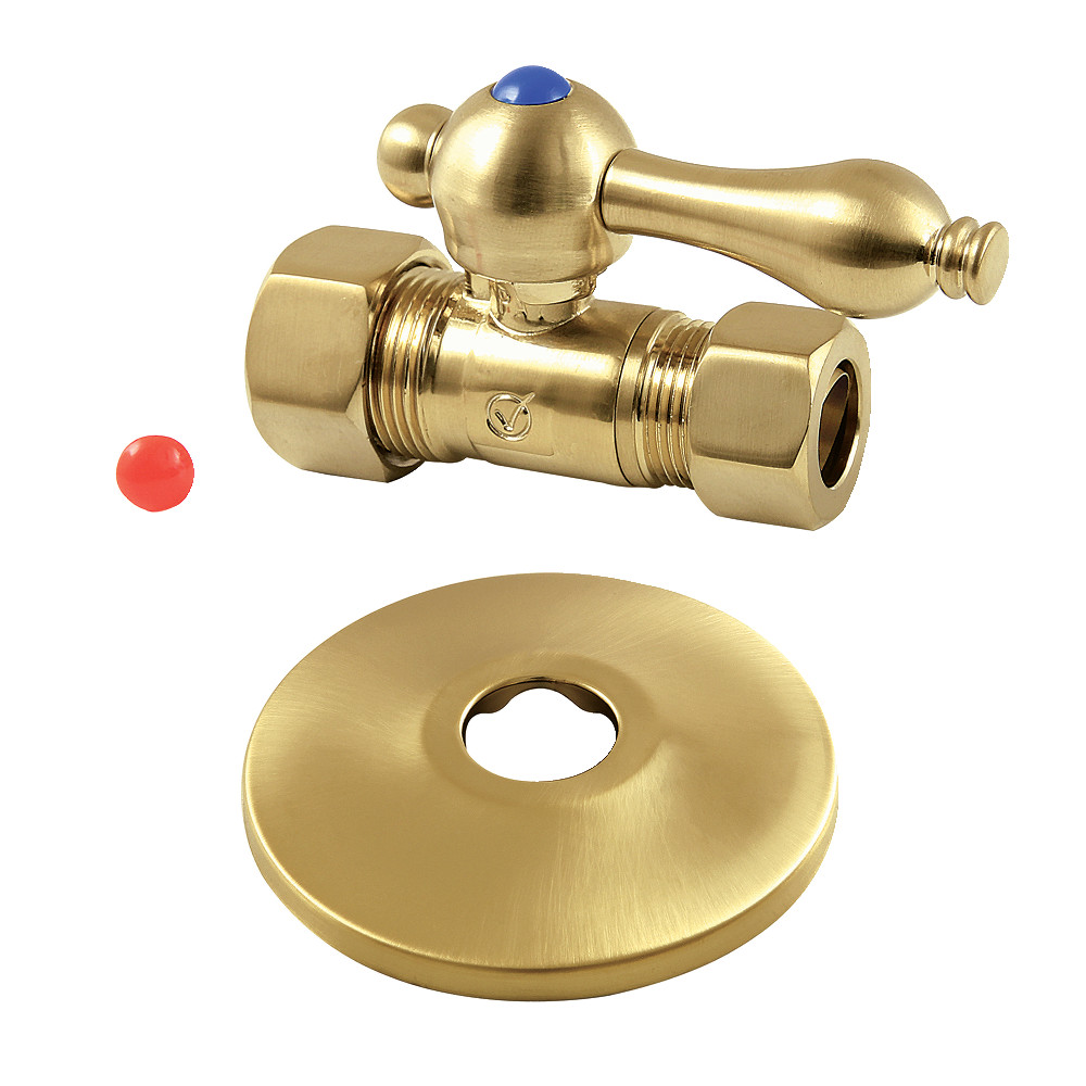 CC44457K 0.625 x 0.5 in. OD Compression Quarter-Turn Straight Stop Valve with Flange, Brushed Brass
