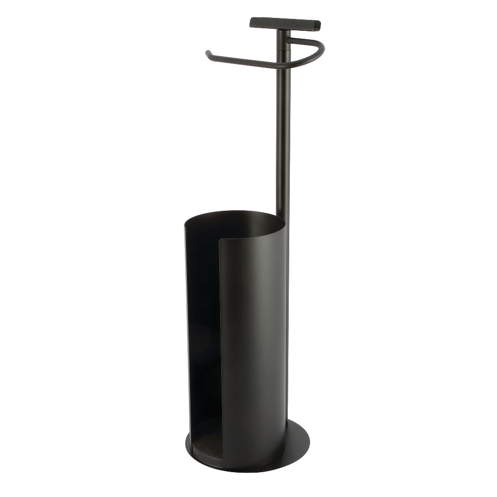 Continental Freestanding Toilet Paper Holder with Roll Storage & Phone Stand, Matte Black