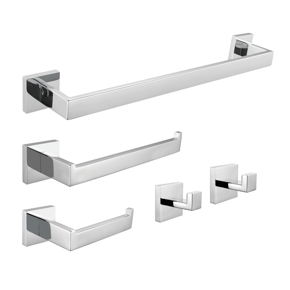 Lasdun Bathroom Accessory Set, Polished Chrome - 5 Piece
