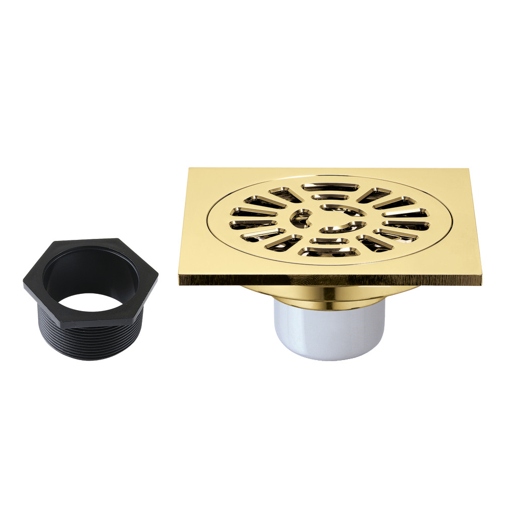 BSF4267PB 4 in. Watercourse Square Brass Shower Drain, Polished Brass