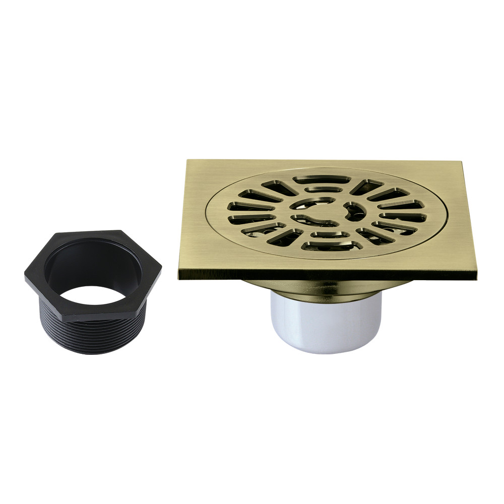 BSF4267AB 4 in. Watercourse Square Brass Shower Drain, Antique Brass