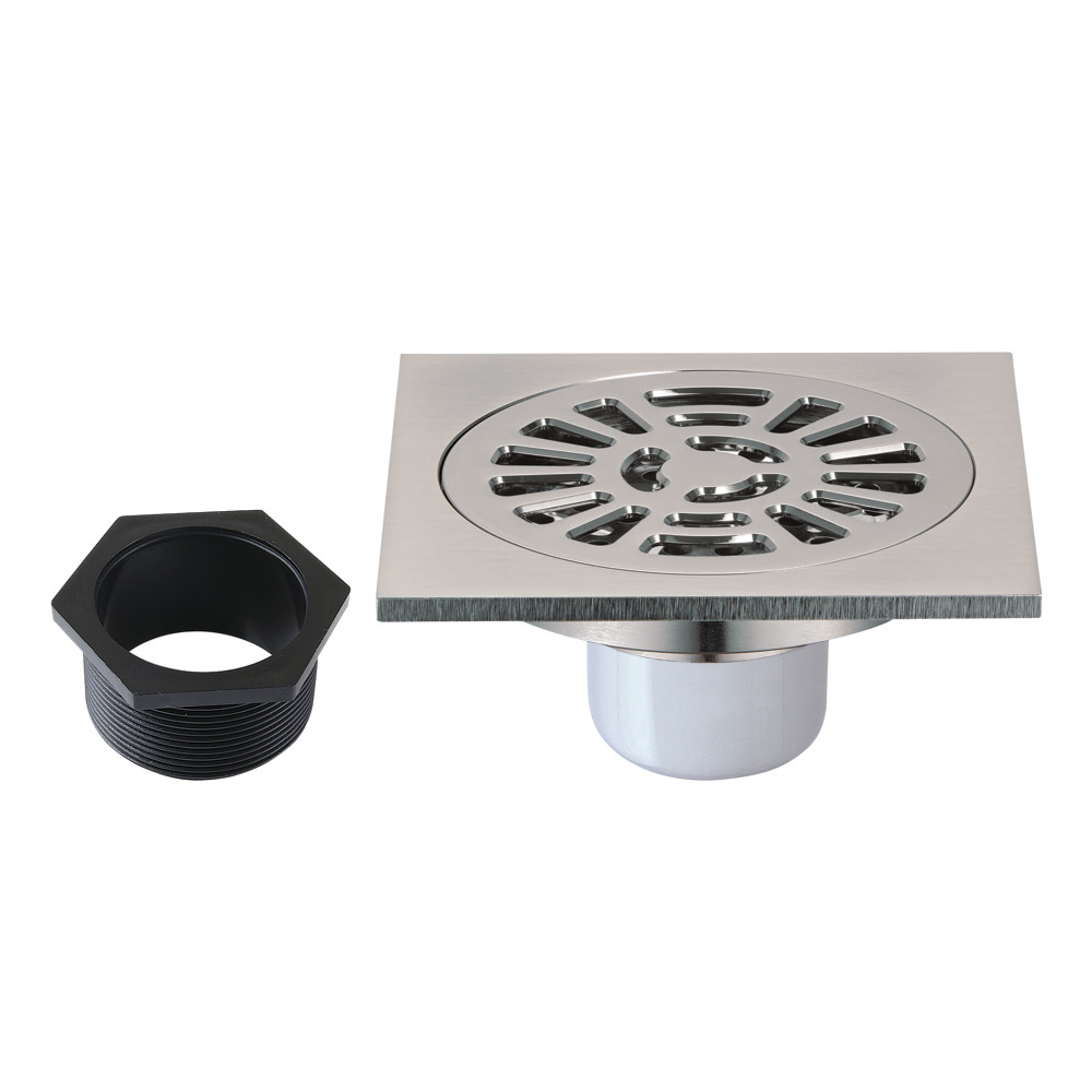 BSF4267BN 4 in. Watercourse Square Brass Shower Drain, Brushed Nickel