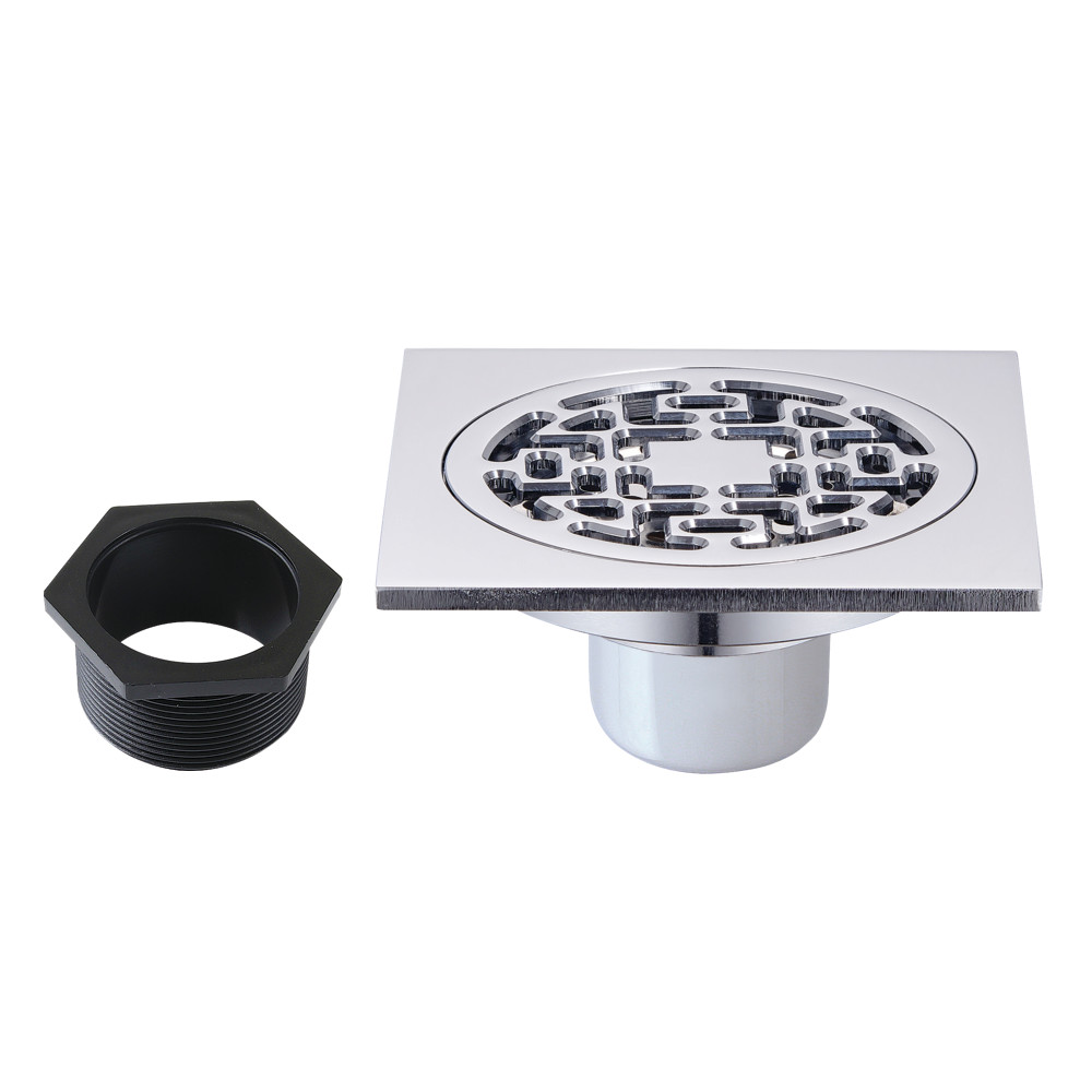 BSF4272C 4 in. Watercourse Square Brass Shower Drain, Polished Chrome
