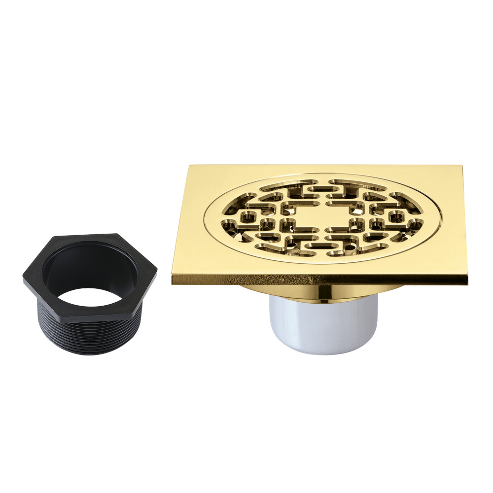 BSF4272PB 4 in. Watercourse Square Brass Shower Drain, Polished Brass