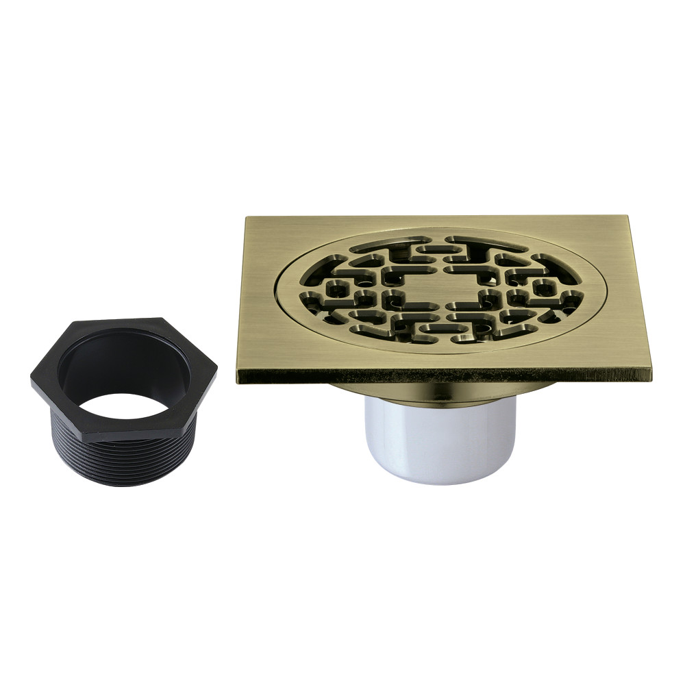 BSF4272AB 4 in. Watercourse Square Brass Shower Drain, Antique Brass