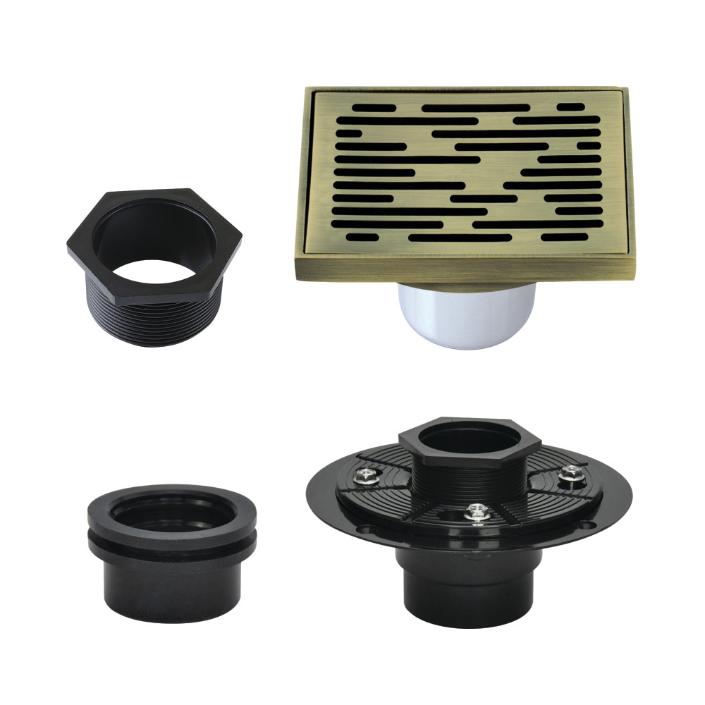 4 in. Watercourse Square Brass Shower Drain, Antique Brass