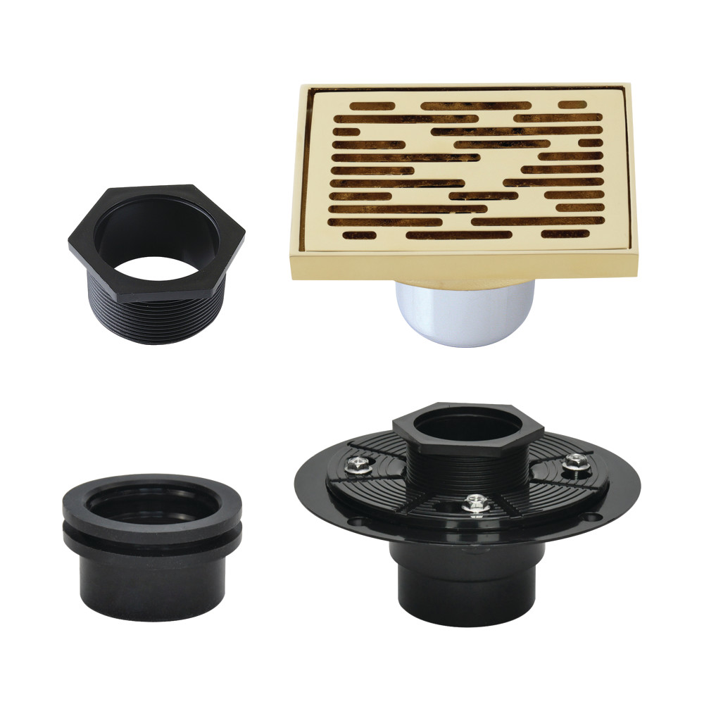 4 in. Watercourse Square Brass Shower Drain, Polished Brass