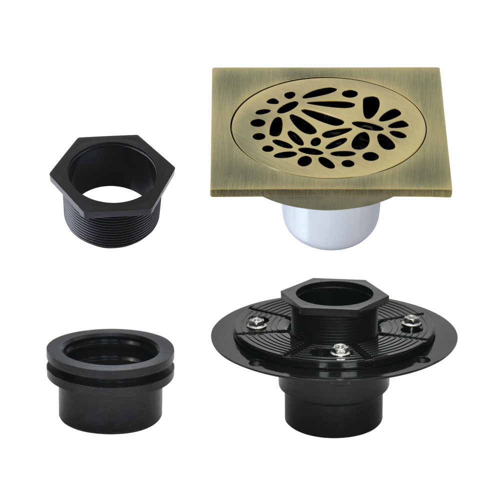 4 in. Watercourse Square Brass Shower Drain, Antique Brass