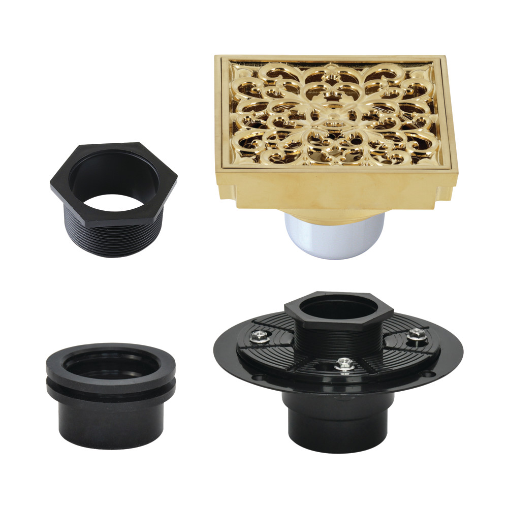 4 in. Watercourse Square Brass Shower Drain, Brushed Brass