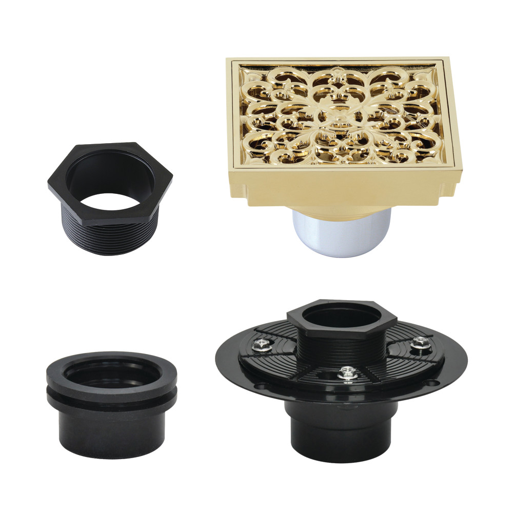 4 in. Watercourse Square Brass Shower Drain, Polished Brass