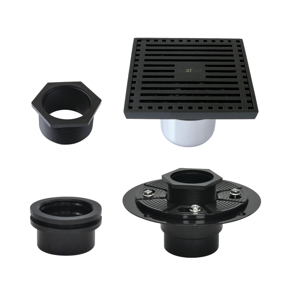 4 in. Watercourse Square Brass Shower Drain, Matte Black