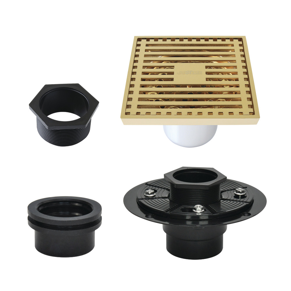 4 in. Watercourse Square Brass Shower Drain, Polished Brass