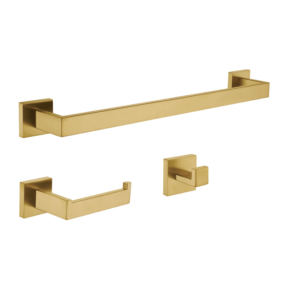 Lasdun Bathroom Accessory Set, Brushed Brass - 3 Piece