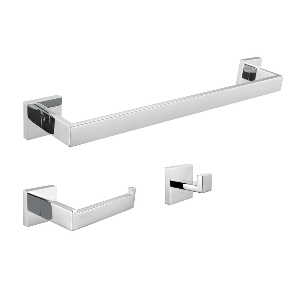 Lasdun Bathroom Accessory Set, Polished Chrome - 3 Piece
