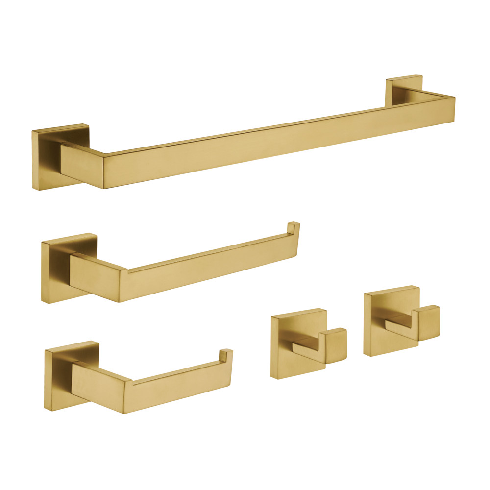 Lasdun Bathroom Accessory Set, Brushed Brass - 5 Piece