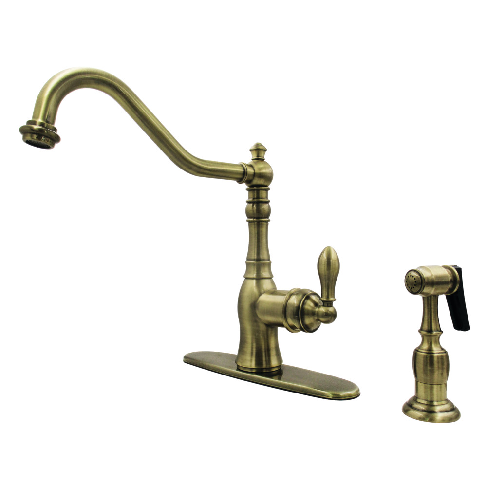 Picture of Kingston Brass GSY7703ACLBS Gourmetier American Classic Single-Handle Kitchen Faucet with Brass Sprayer, Antique Brass