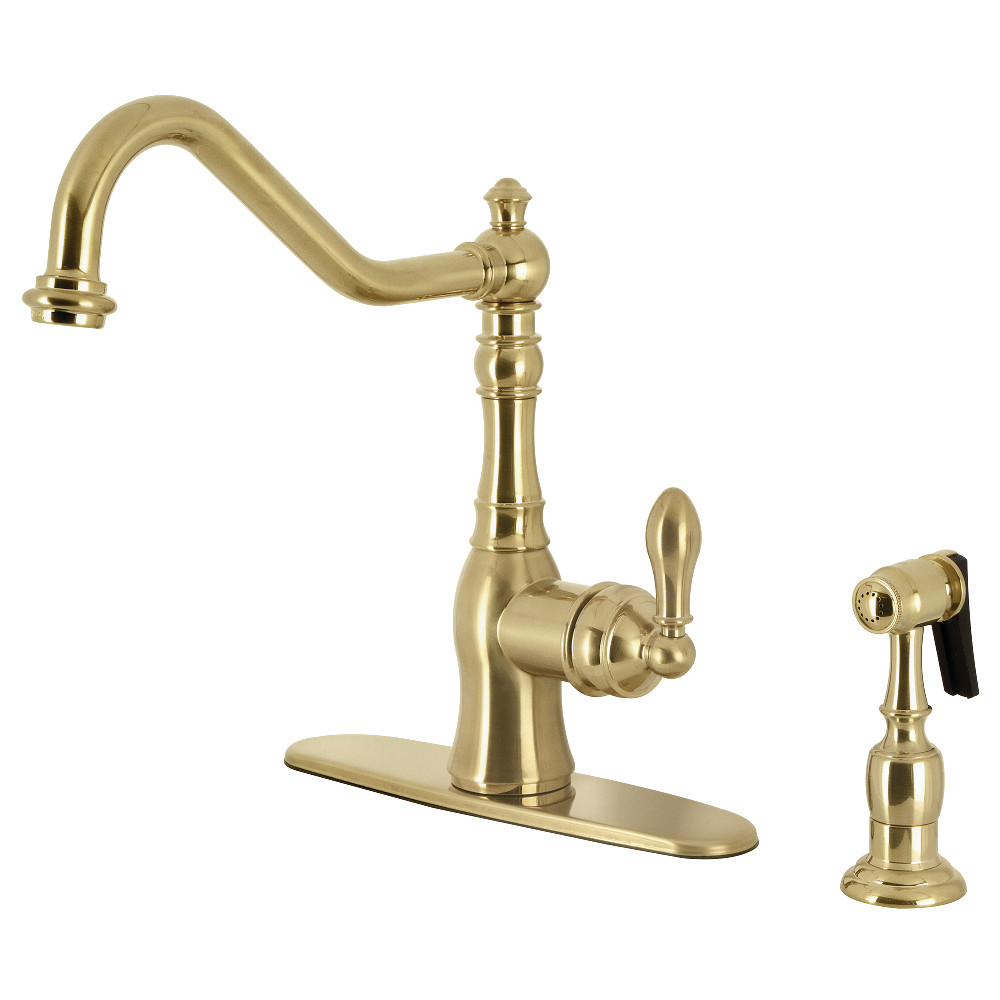 Gourmetier American Classic Single-Handle Kitchen Faucet with Brass Sprayer, Brushed Brass
