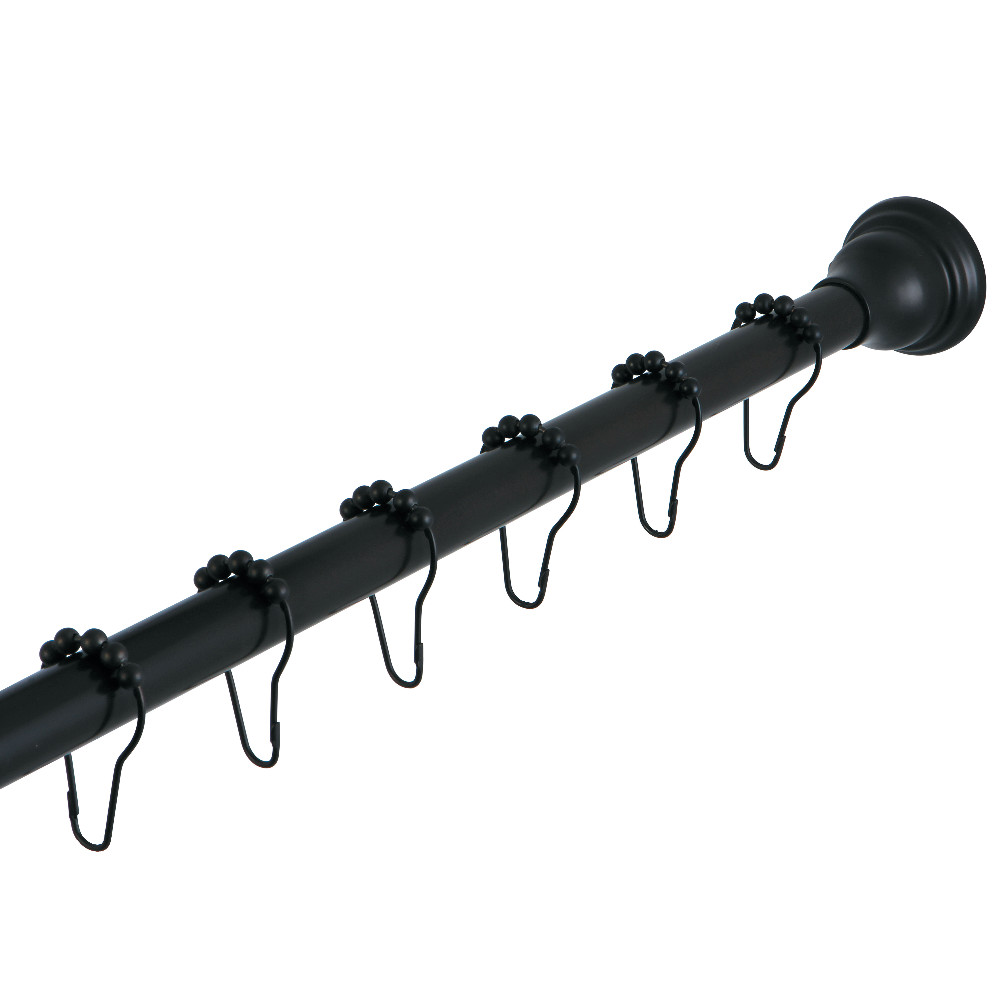 KSR110 60-72 in. Edenscape Stainless Steel Adjustable Tension Shower Curtain Rod with Rings, Matte Black