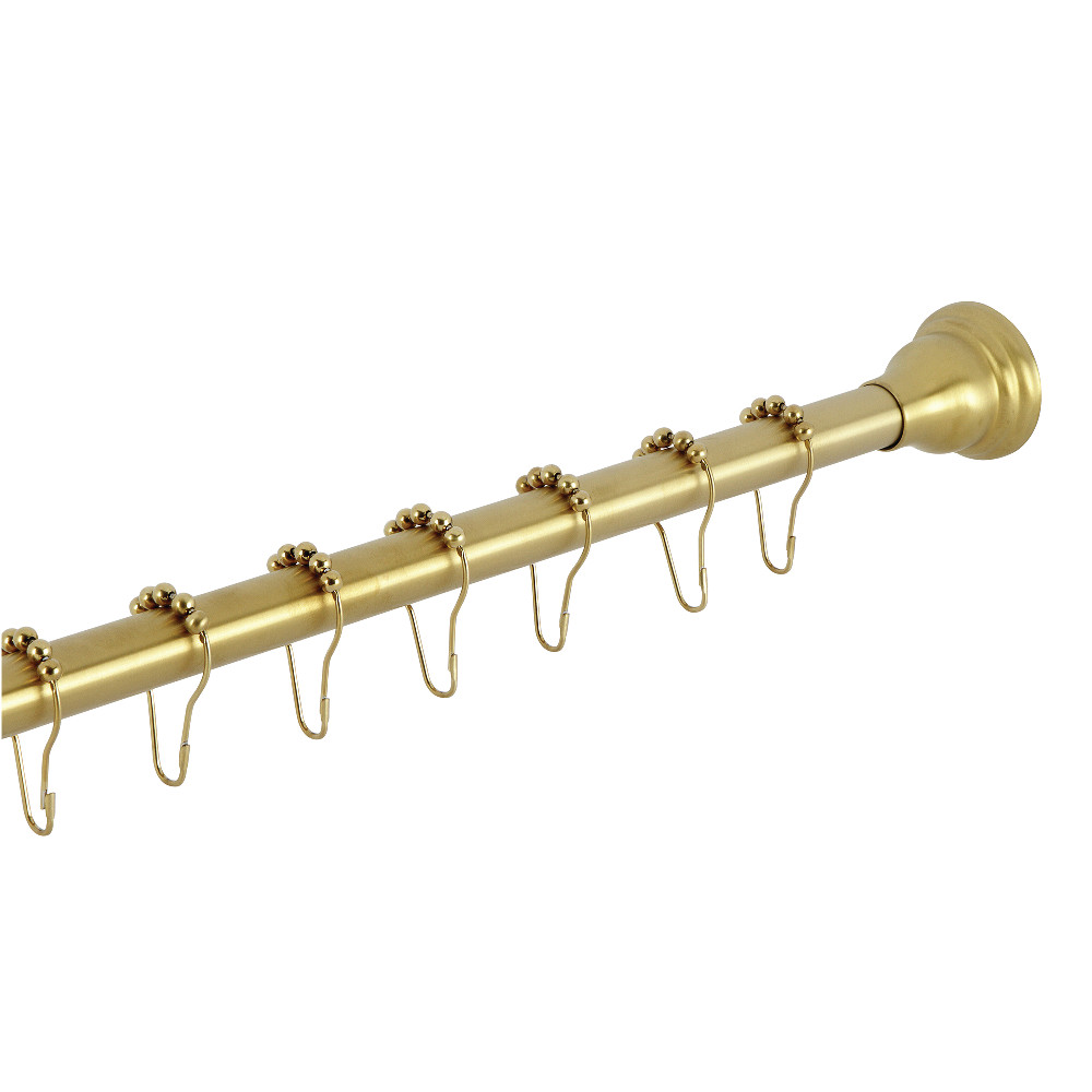 KSR117 60-72 in. Edenscape Stainless Steel Adjustable Tension Shower Curtain Rod with Rings, Brushed Brass