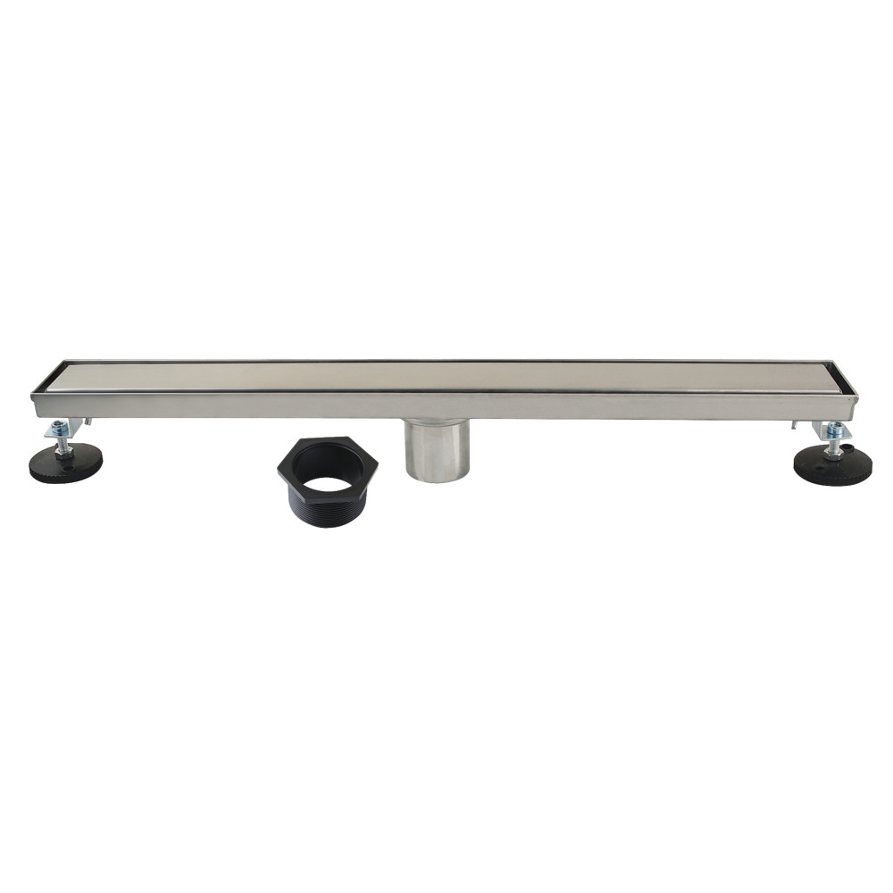 24-Inch Stainless Steel Linear Shower Drain with Reversible Tile Insert and Flat Grate