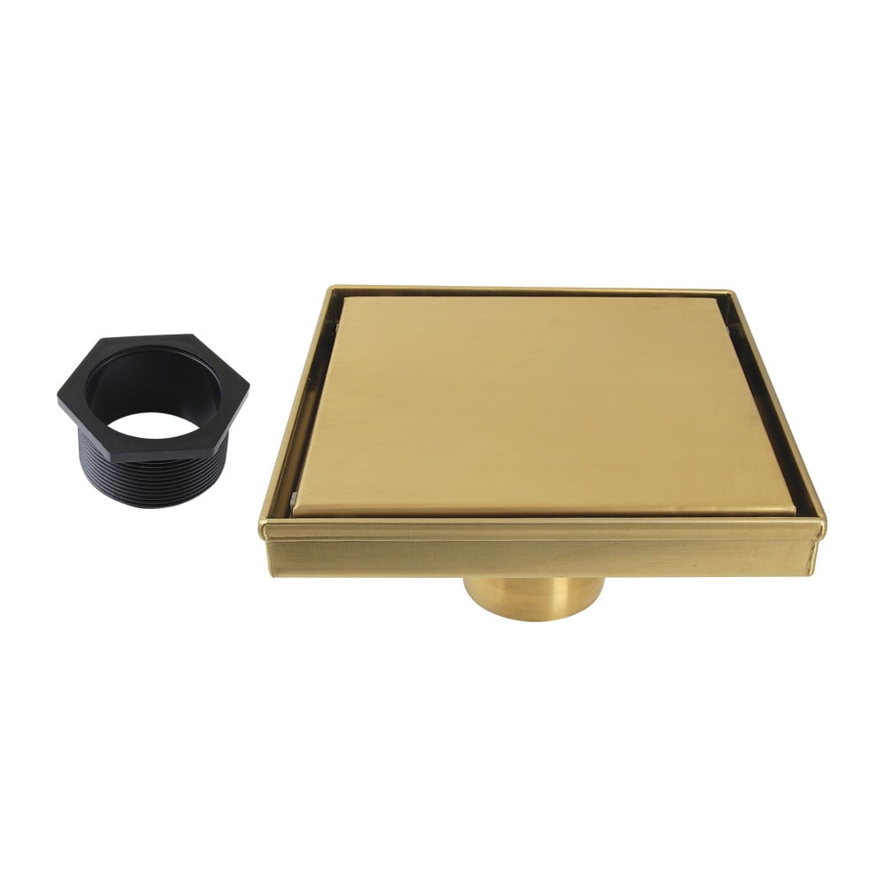 6 in. Watercourse Square Shower Drain, Brushed Brass
