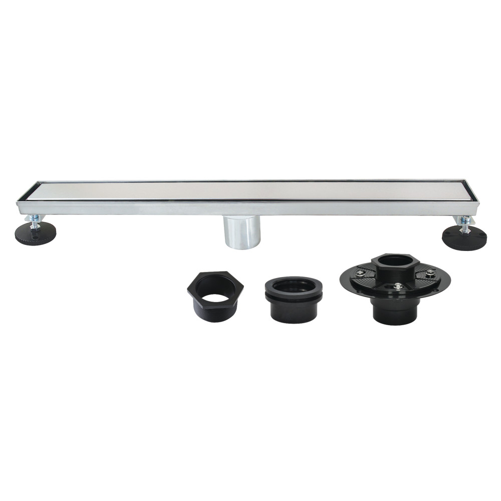 24-Inch Stainless Steel Linear Shower Drain with Reversible Tile Insert and Flat Grate