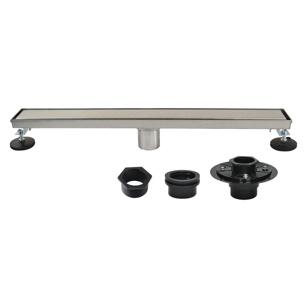 24-Inch Stainless Steel Linear Shower Drain with Reversible Tile Insert and Flat Grate