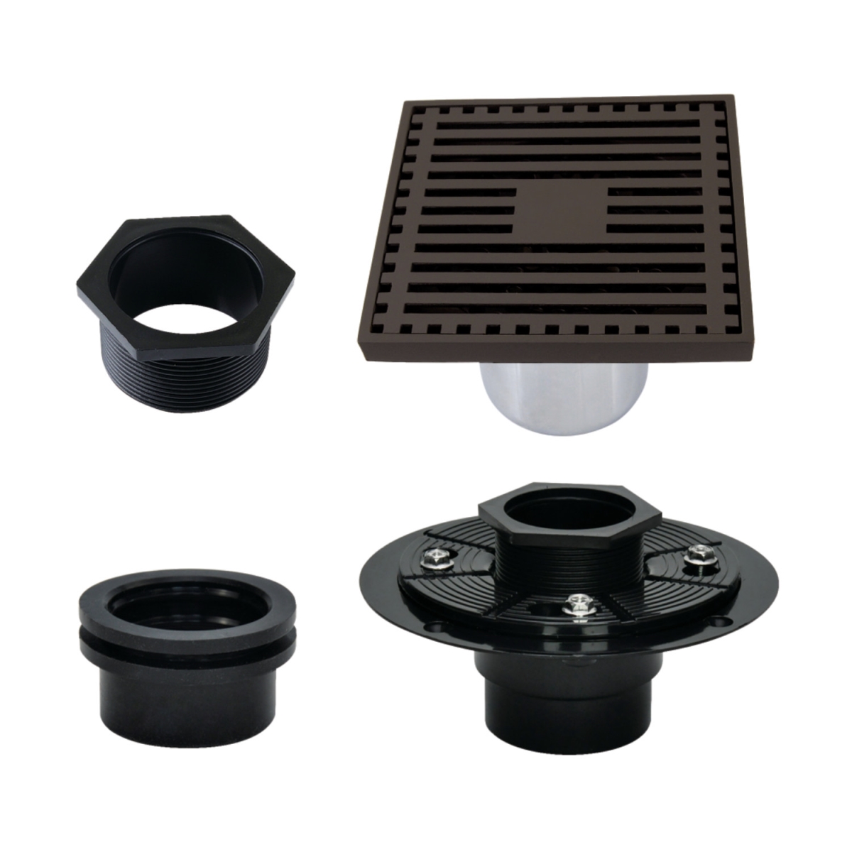 4 in. Watercourse Square Brass Shower Drain, Oil Rubbed Bronze