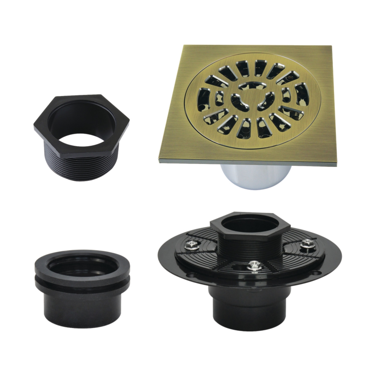 BSFK4267AB 4 in. Watercourse Square Brass Shower Drain, Antique Brass