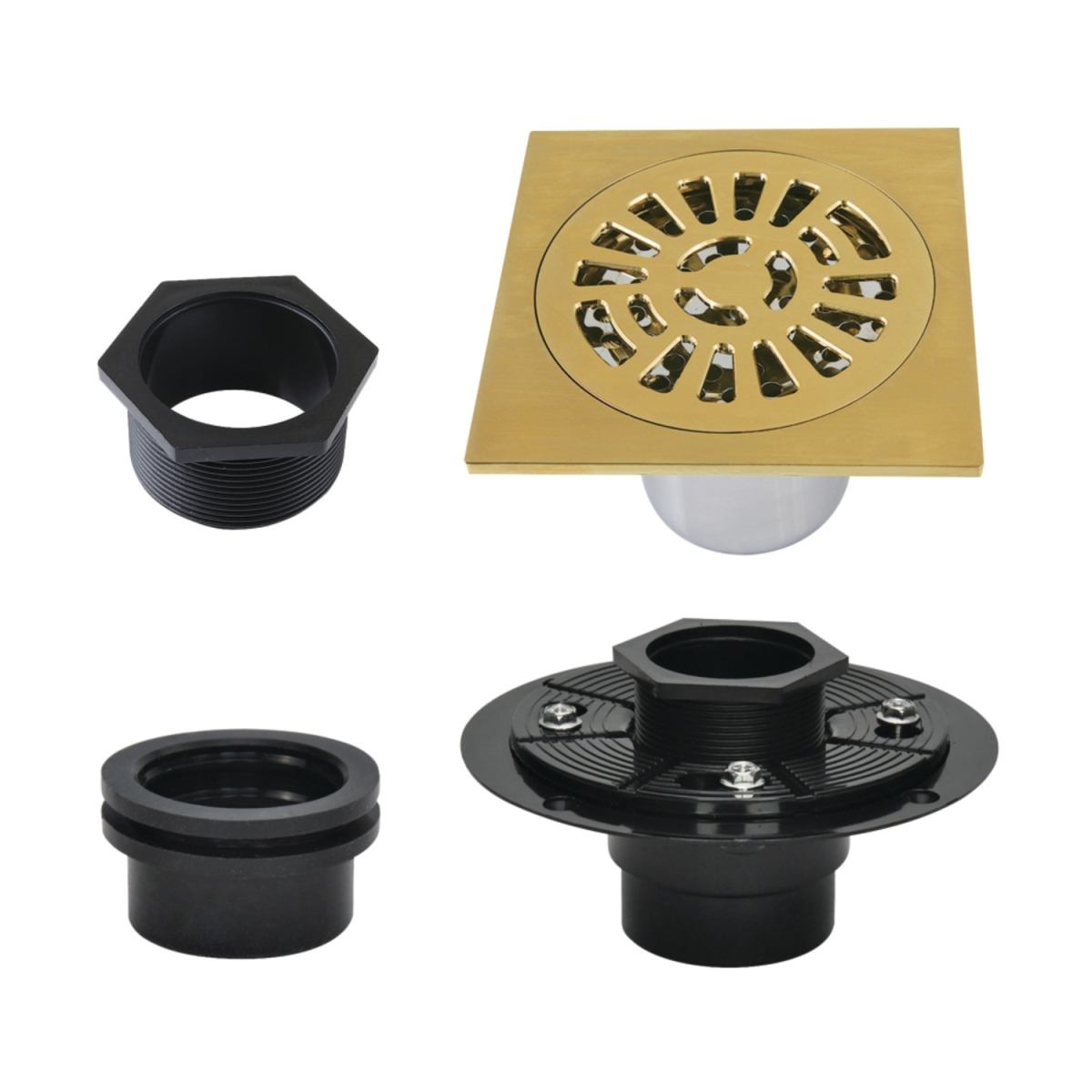 BSFK4267BB 4 in. Watercourse Square Brass Shower Drain, Brushed Brass