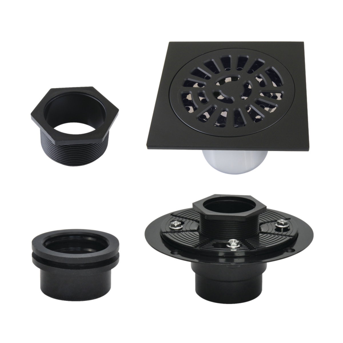 BSFK4267MB 4 in. Watercourse Square Brass Shower Drain, Matte Black