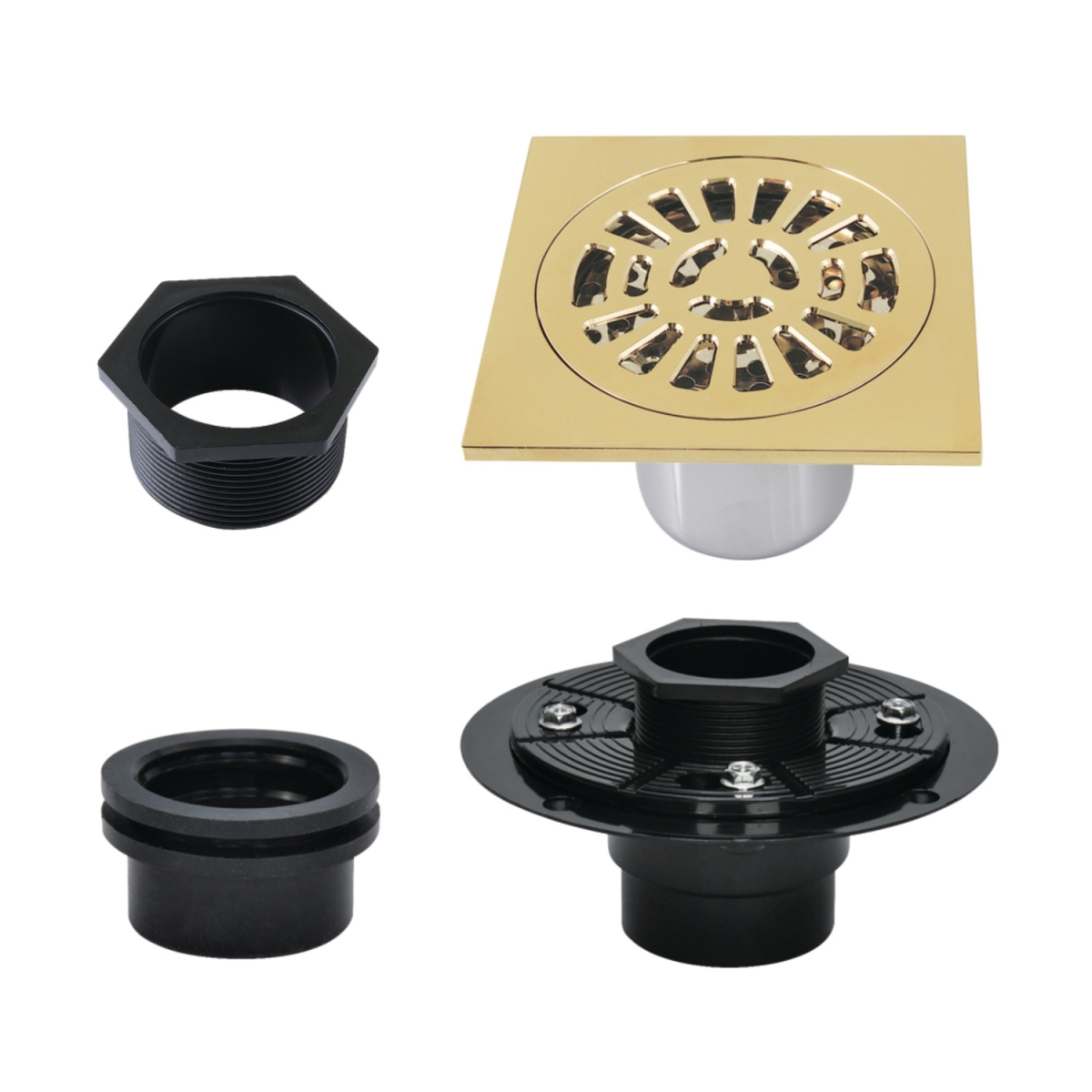 BSFK4267PB 4 in. Watercourse Square Brass Shower Drain, Polished Brass