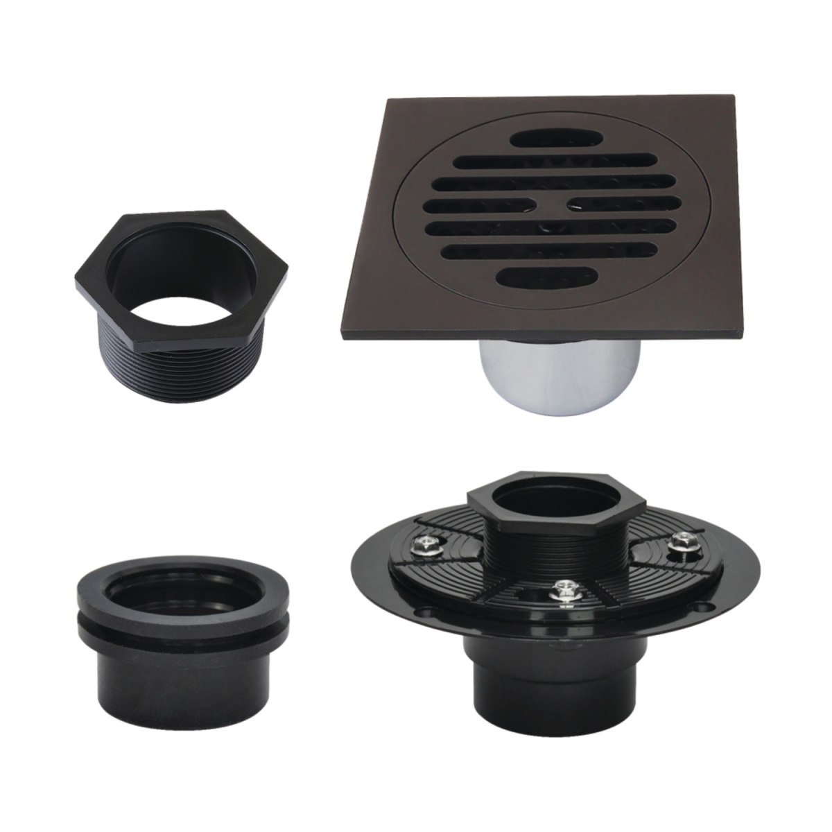 4 in. Watercourse Square Brass Shower Drain, Oil Rubbed Bronze