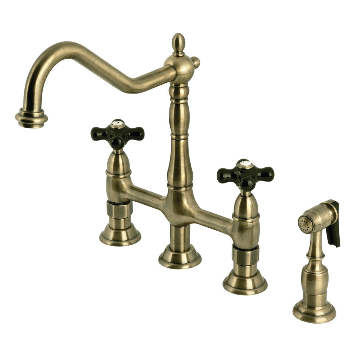 Picture of Kingston Brass KS1273PKXBS Duchess Bridge Kitchen Faucet with Brass Sprayer, Antique Brass